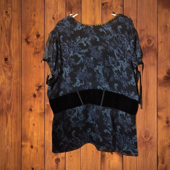 Lane Bryant Women's Size 24 Blue Floral Velvet Corset Waist Top Witchy Goth - Picture 5 of 5